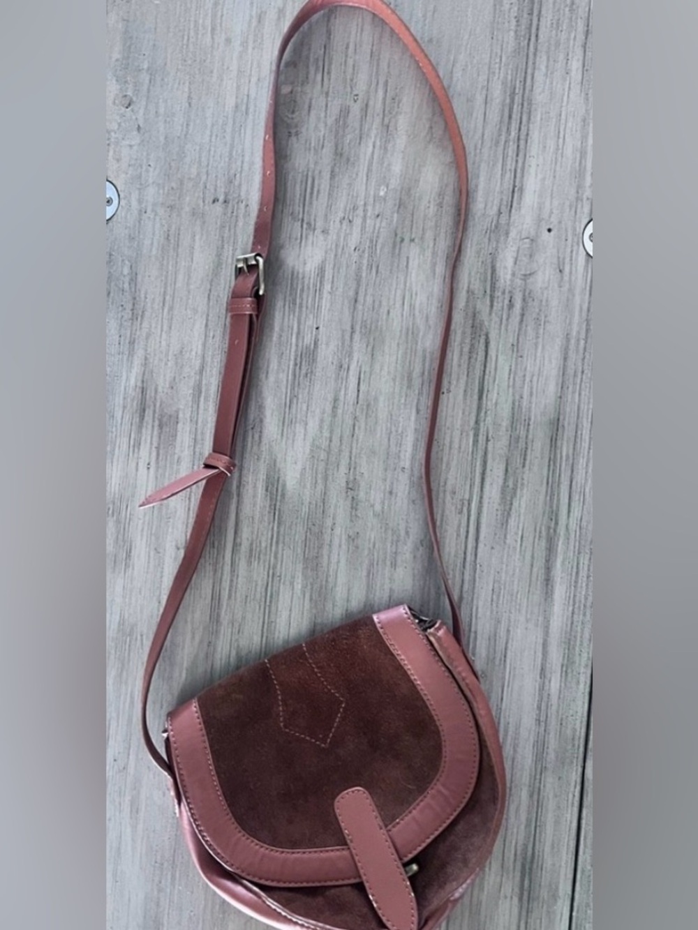 American Eagle Outfitters Brown and Mauve Suede-Trim Crossbody Bag